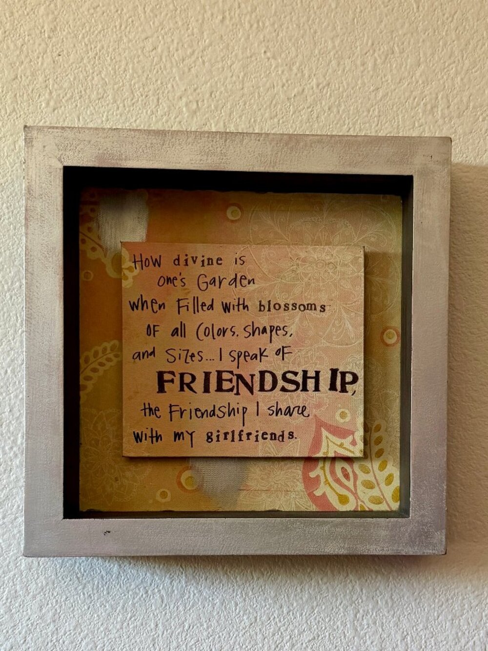 Christine Mason MILLER 10"x10"x2” Girlfriends Friendship Fabric Wall Art Vintage